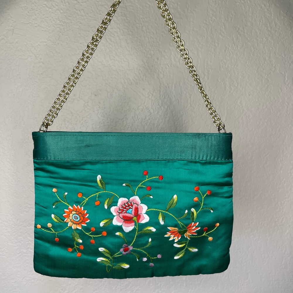 Walborg Green Satin purse Vintage